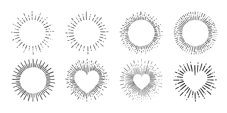 Vector sunburst explosión efectos vintage doodle aislado sobre fondo blanco
