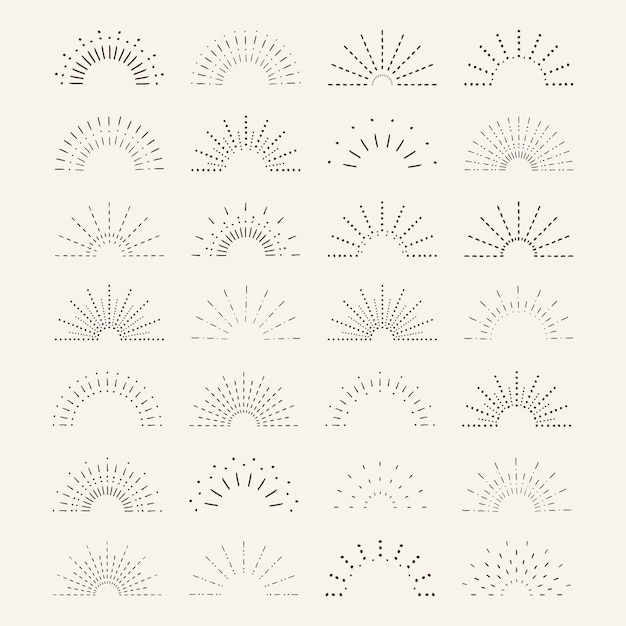 Sunburst set Vintage sunrise collection Elementos de rayos de luz Explosión de fuegos artificiales estrellas Vector
