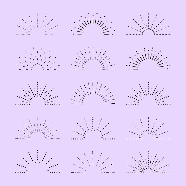 Sunburst set Vintage sunrise collection Elementos de rayos de luz Explosión de fuegos artificiales estrellas Vector
