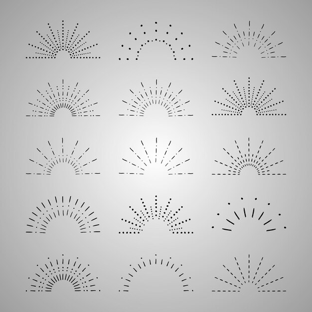 Vector sunburst set vintage sunrise collection vector elementos de rayos de luz sobre fondo gris vector