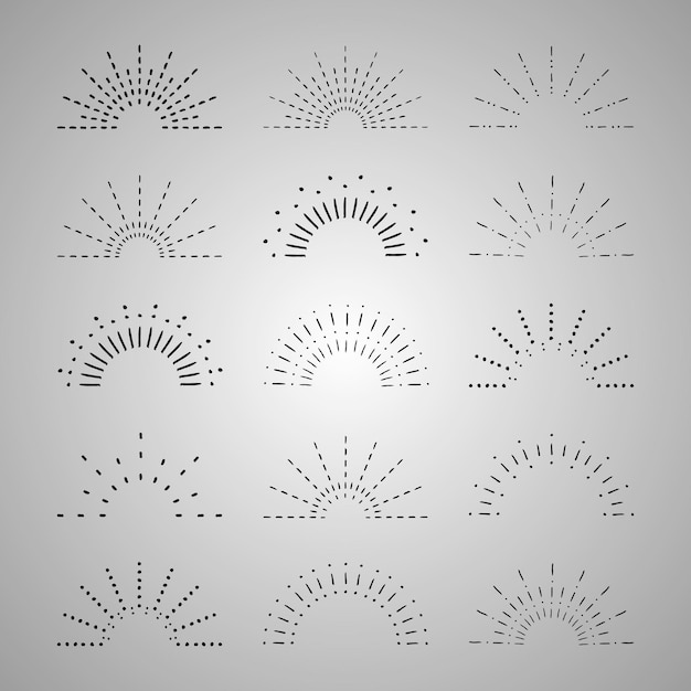 Sunburst set Vintage sunrise collection Vector elementos de rayos de luz sobre fondo gris Vector