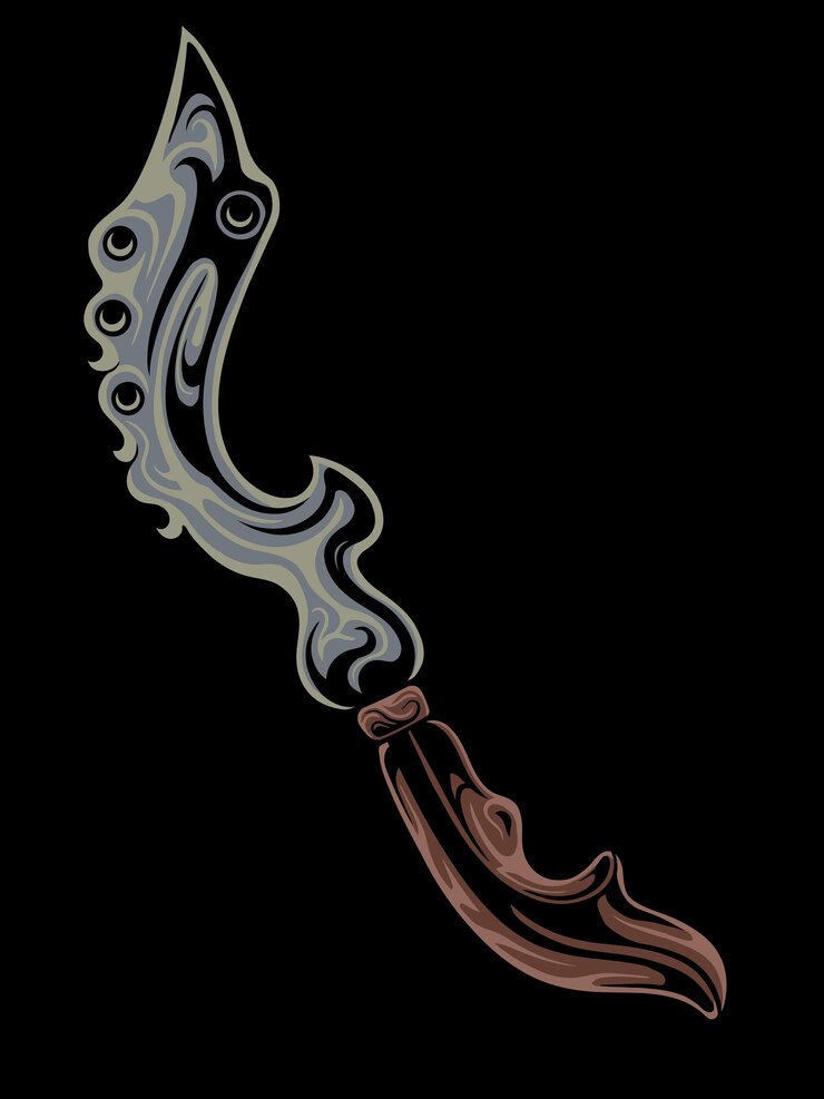 Vector sundanese arma tradicional vector keris kujang diseño, color editable