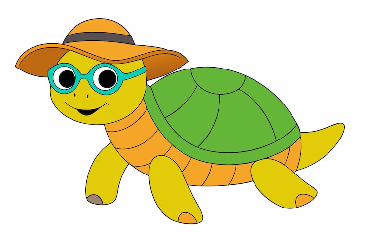 Vector sunny sea turtle turtle en sunhat y sombras ilustración vectorial para diseño gráfico imprimible