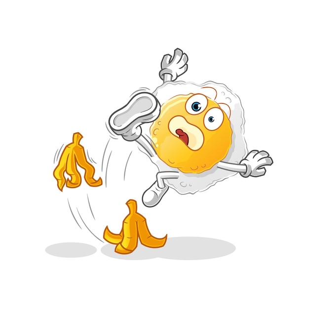 Sunny side up resbaló en banana. vector de mascota de dibujos animados