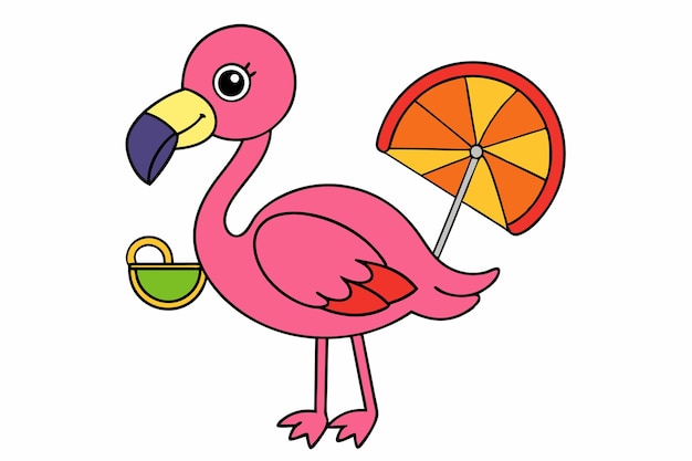Sunset Flamingo Flamingo con sombrero de sol y ilustraciones vectoriales de cócteles para gráficos impresos