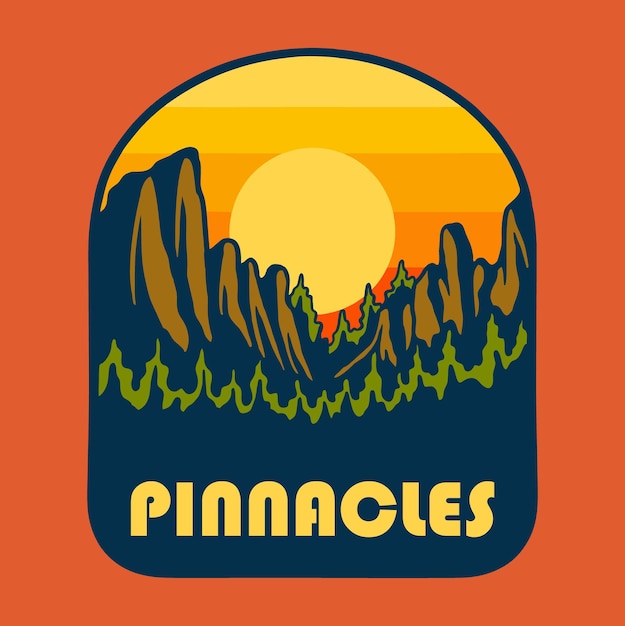 Vector sunset on pinnacles insignia del parque nacional diseño del logotipo ilustración vectorial