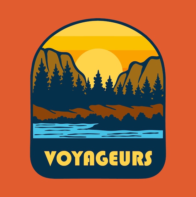 Sunset on voyageurs insignia del parque nacional el logotipo del diseño ilustración vectorial