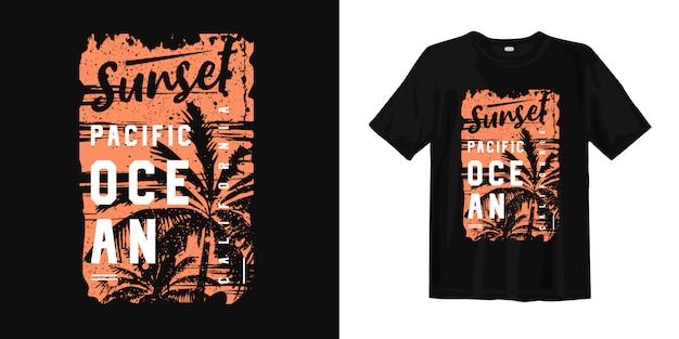 Sunset Pacific Ocean California con puesta de sol y camiseta con silueta de palmera