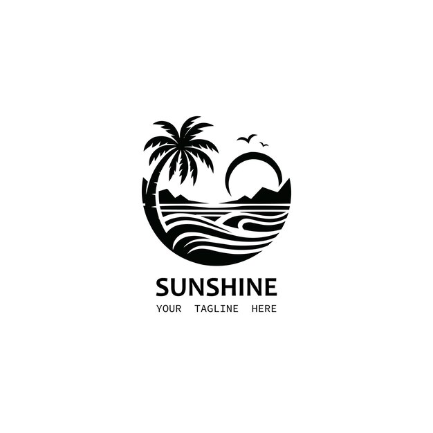 Sunset sea ocean beach logopalm tree logo design vectorwave logo designleaf tree logo design