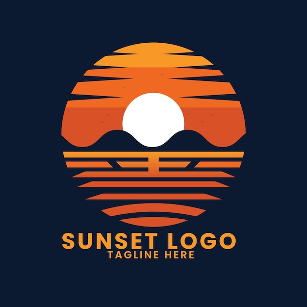 Vector sunset sea ocean beach logopalm tree logo design vectorwave logo designleaf tree logo design