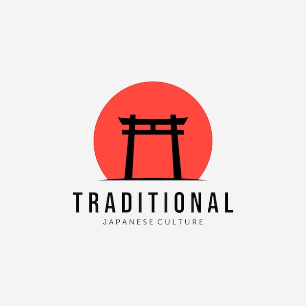 Sunset torii gate vector logo diseño e ilustración de la cultura tradicional japonesa vintage