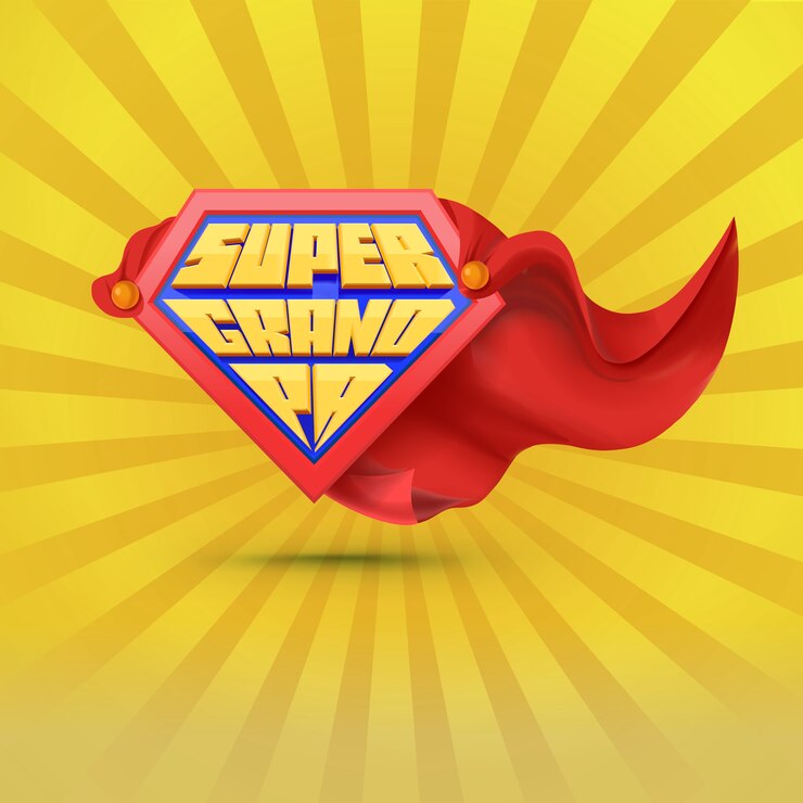 Vector súper abuelo. logotipo del abuelo. concepto del día del abuelo. superhéroe abuelo. día nacional de los abuelos. personas de edad avanzada. tipografía divertida.