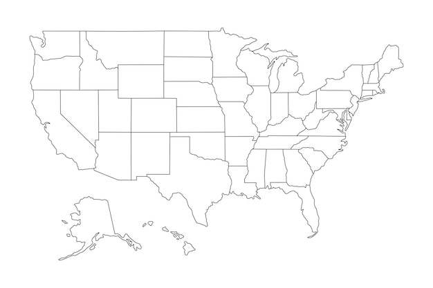 Súper alto detalle del mapa de ee. uu. mapa de contorno de américa sobre fondo blanco ilustración vectorial