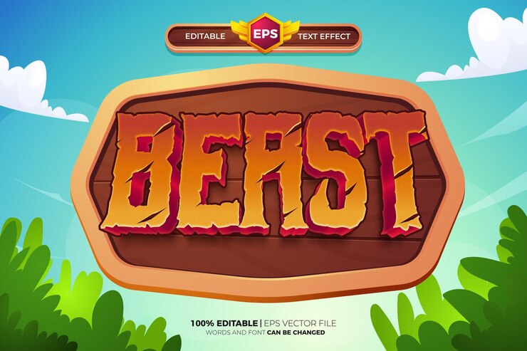 Vector super beast comic cartoon quest juego título 3d texto editable estilo de efecto