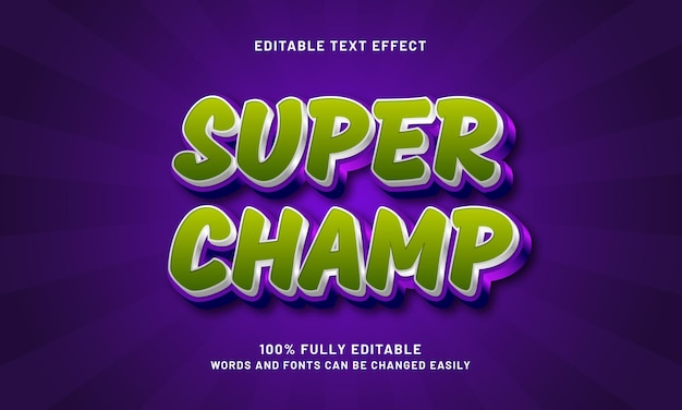 super campeón efecto de texto editable con un tema de héroes y niños