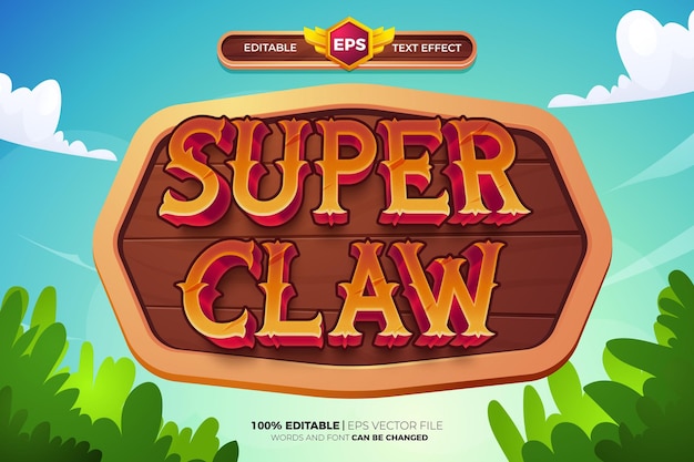 Super claw comic cartoon quest juego título 3d texto editable estilo de efecto