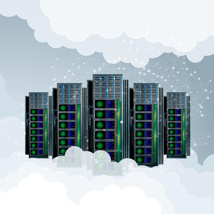 Vector super computadora de dibujo vectorial. el concepto de computación en la nube.