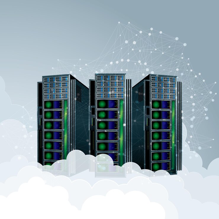 Vector super computadora de dibujo vectorial. el concepto de computación en la nube.