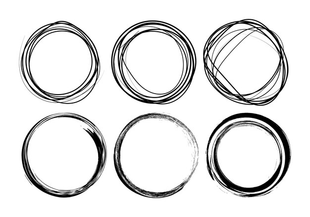 Súper conjunto de líneas de círculos boceto círculos de doodle dibujados a mano para elementos de diseño mensajes notas etiquetas