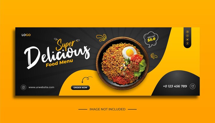 Super delicioso menú de comida y plantilla de portada de banner web