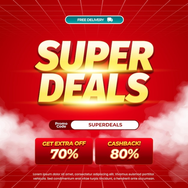 Súper día de compras Concesiones de descuento con texto dorado plantilla de banner de gradiente rojo