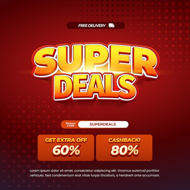 Super día de compras Ofertas de descuento de venta Baner de efecto de texto editable de medio tono de gradiente rojo