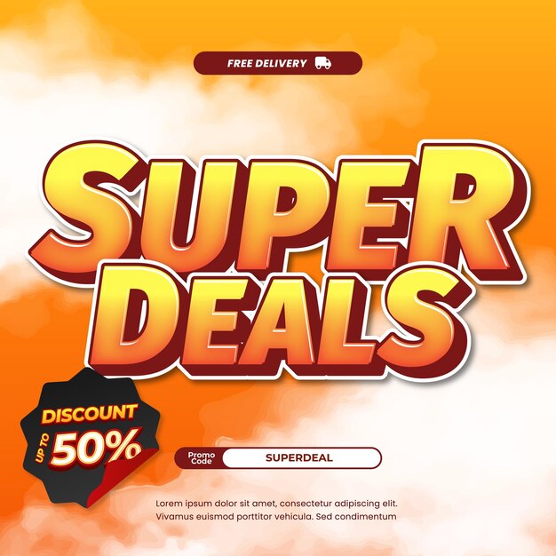 Super día de compras ofertas de descuento de venta Gradiente naranja Efecto de texto editable Banner de estilo cómic