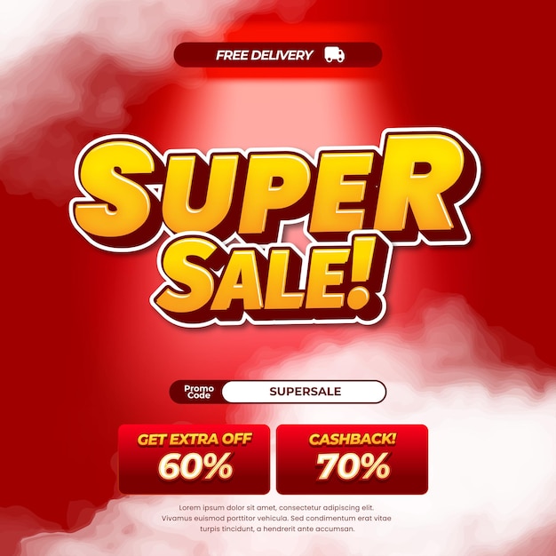 Super día de compras ofertas de descuento de ventas Gradiente rojo Efecto de texto editable Banner de estilo cómic