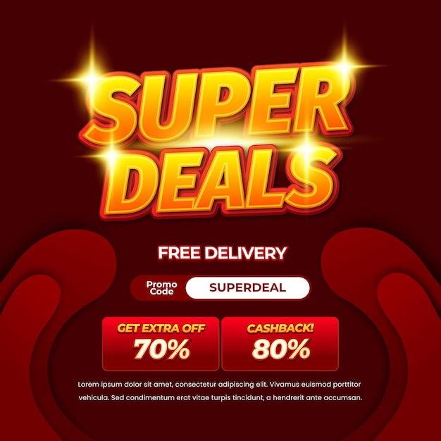 Super día de compras Ofertas de descuento de ventas Gradiente rojo oscuro Abstracto de flujo Banner promocional de fondo