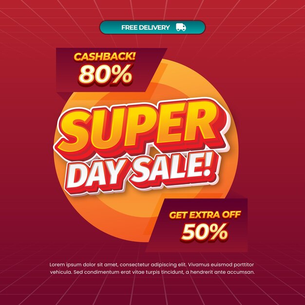 Super día de compras Ofertas de descuento de ventas con gradiente rojo Vector de banner de etiqueta de insignia naranja