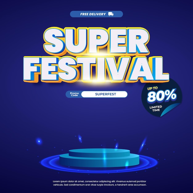 Super día de compras Ventas ofertas de descuento Gradiente azul profundo Luz vitrina exclusiva Banner promocional