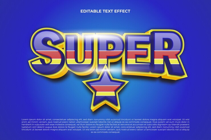 Vector super estrella de efecto de texto editable