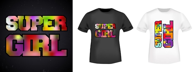 Super girl camiseta estampado sello para camisetas apliques moda insignia etiqueta retro ropa jeans y ropa casual ilustración vectorial