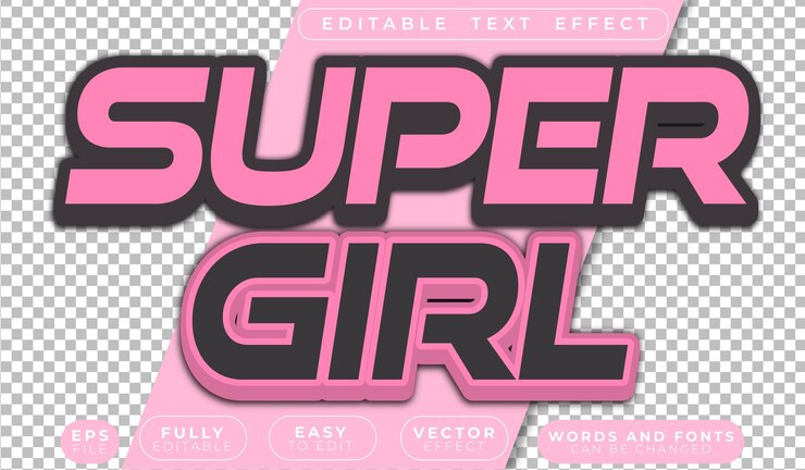 Vector super girl power pink hero red fil de texto vectorial totalmente editable