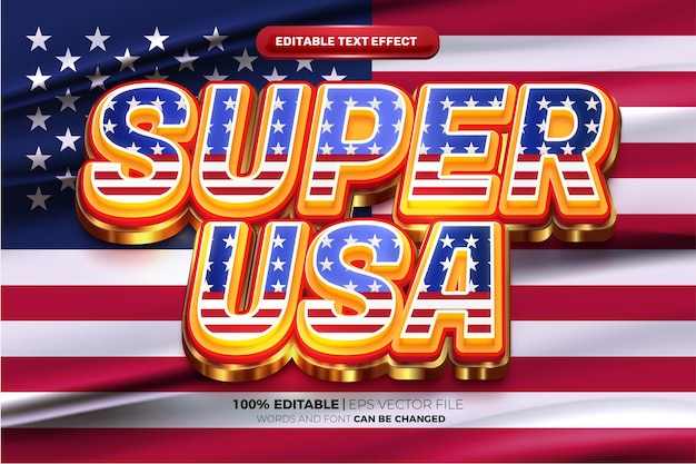 Super Gold American Hero 3d efecto de texto editable fondo de bandera de estados unidos