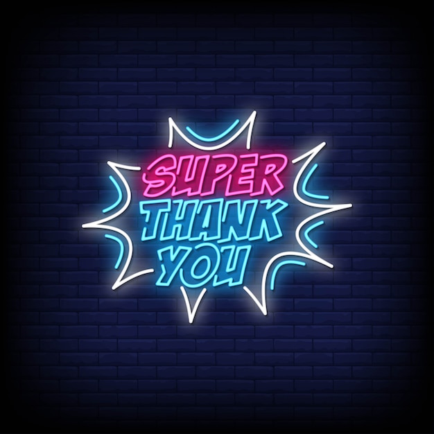 Súper gracias letreros de neón estilo texto
