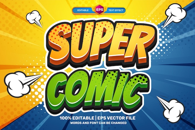 Super halftone comic bold 3d texto editable estilo de efecto