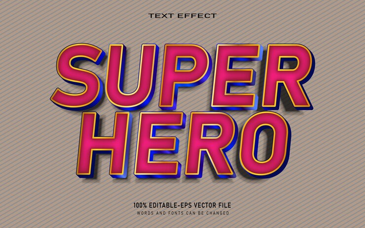 Vector super héroe 3d plantilla de efecto de texto editable
