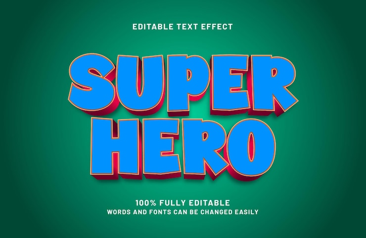 Vector super héroe efecto de texto editable en estilo de texto feliz y para niños