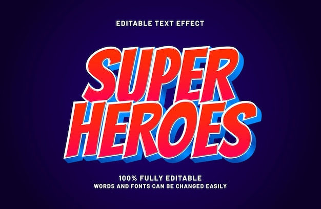 super héroes efecto de texto editable en estilo de texto simple y héroe