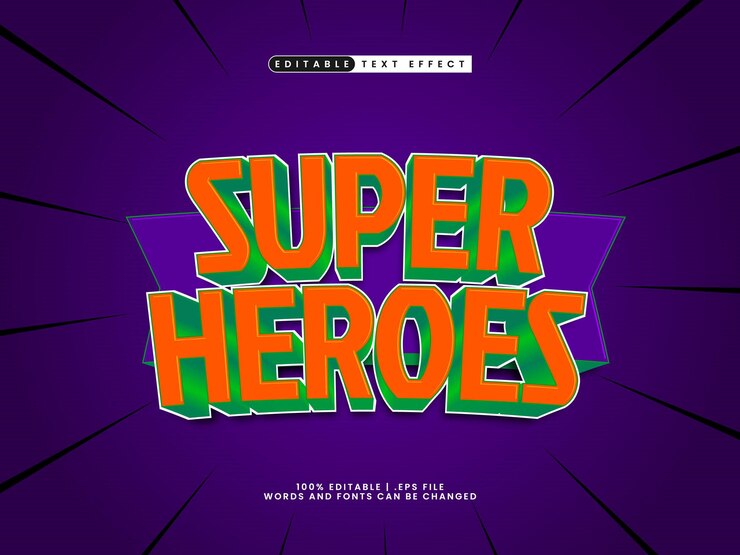 Vector super héroes efecto de texto editable en estilo de texto simple y moderno