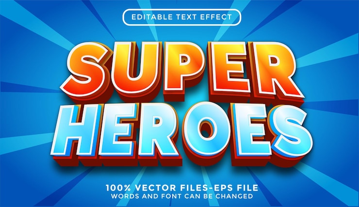 Vector super heroes - efecto de texto editable de illustrator vector premium