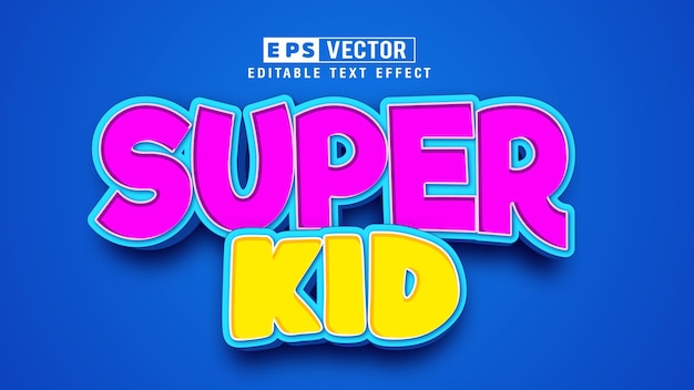 Super Kid Cartoon Style 3d Editable Text Effect Vector File con lindo fondo