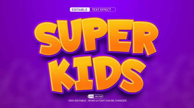 Super Kids efecto de texto editable vector estilo 3d con fondo