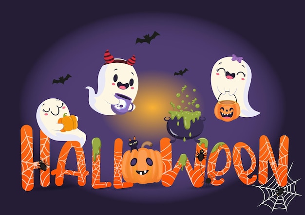 super lindo halloween y fantasma con texto de halloween