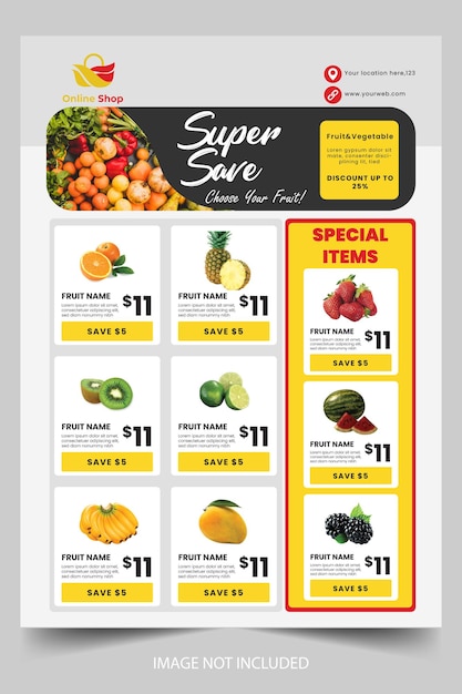 Súper menú de frutas para compras en línea