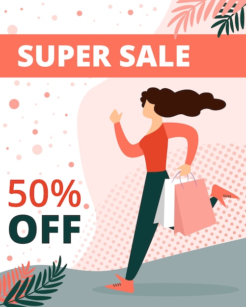 Super oferta Banner con mujer en vestido casual