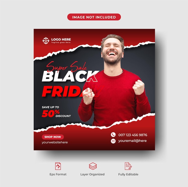 Super oferta de viernes negro creativo venta de moda publicación de instagram o banner de redes sociales vector premium