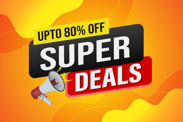 Super ofertas palabra concepto de teléfono mega ilustración vectorial y plantilla de página de aterrizaje de estilo 3D ui we