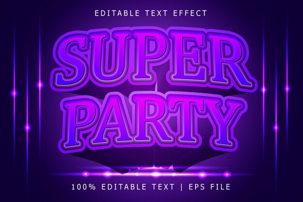 Super Party Editable Text Effect 3 Dimension Relieve Estilo moderno